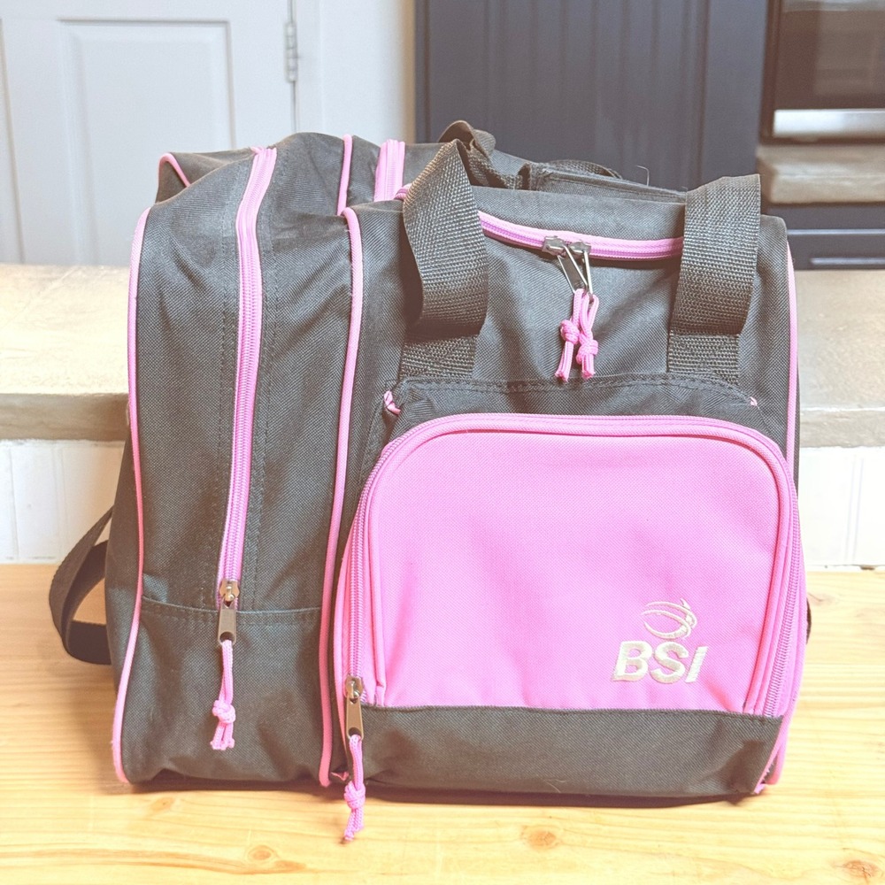 BSI Single Ball Bowling Bag Black Pink Shoe Compartment Shoulder Strap